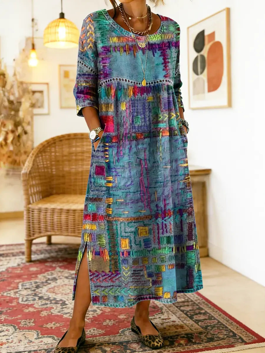 Matilda™ | Denim Dress with Ethnic Patchwork