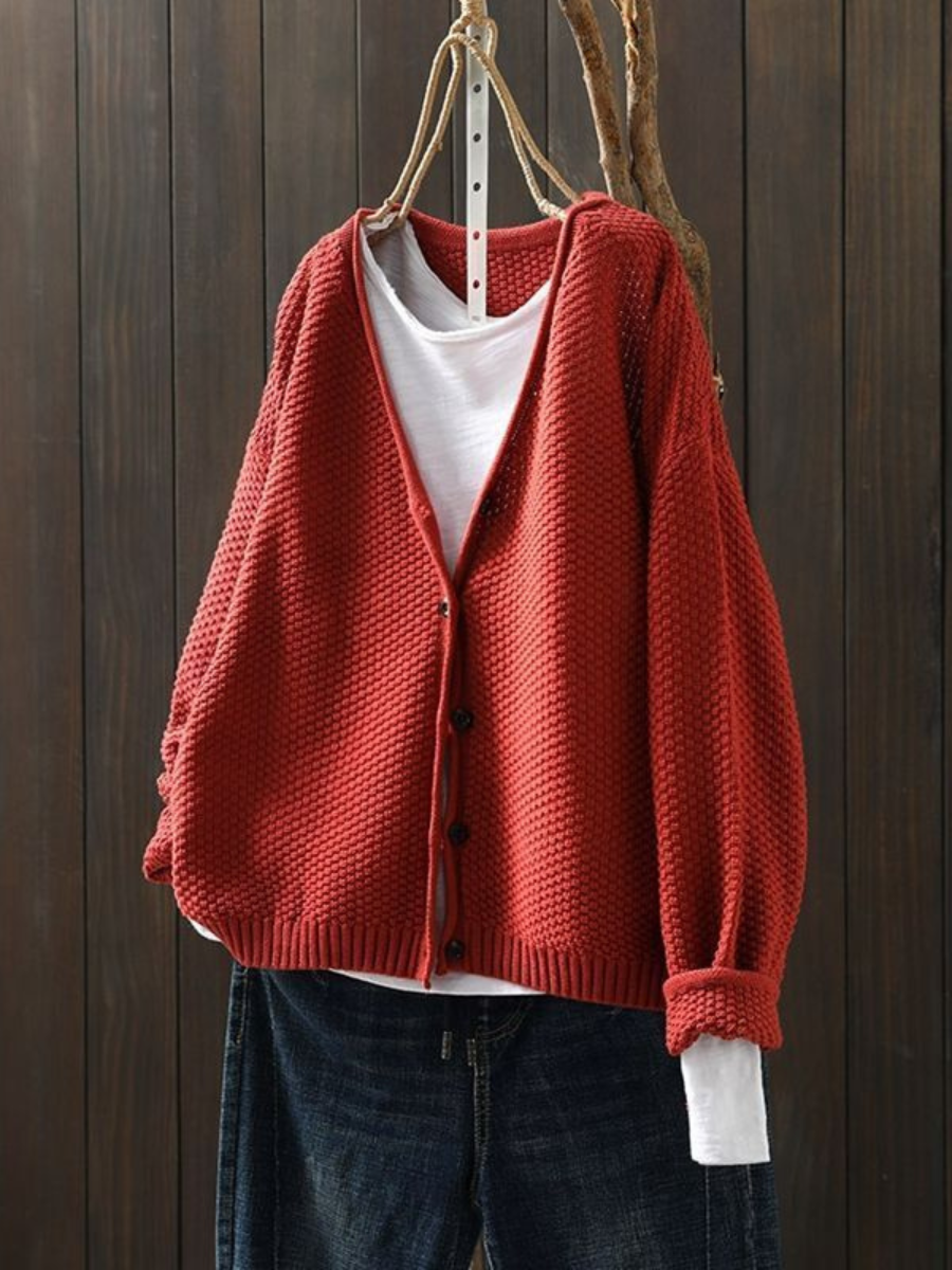 Calveth | Women's Button-Front Knit Cardigan — Chunky V-Neck Layer with Ribbed Hem in 9 Colors | Westmere