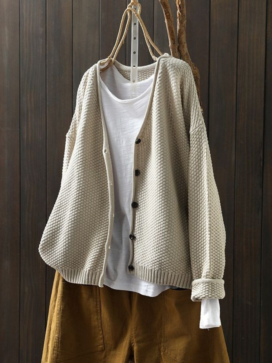 Calveth | Women's Button-Front Knit Cardigan — Chunky V-Neck Layer with Ribbed Hem in 9 Colors | Westmere