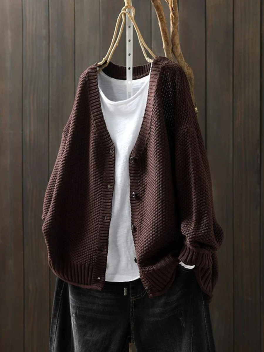 Calveth | Women's Button-Front Knit Cardigan — Chunky V-Neck Layer with Ribbed Hem in 9 Colors | Westmere