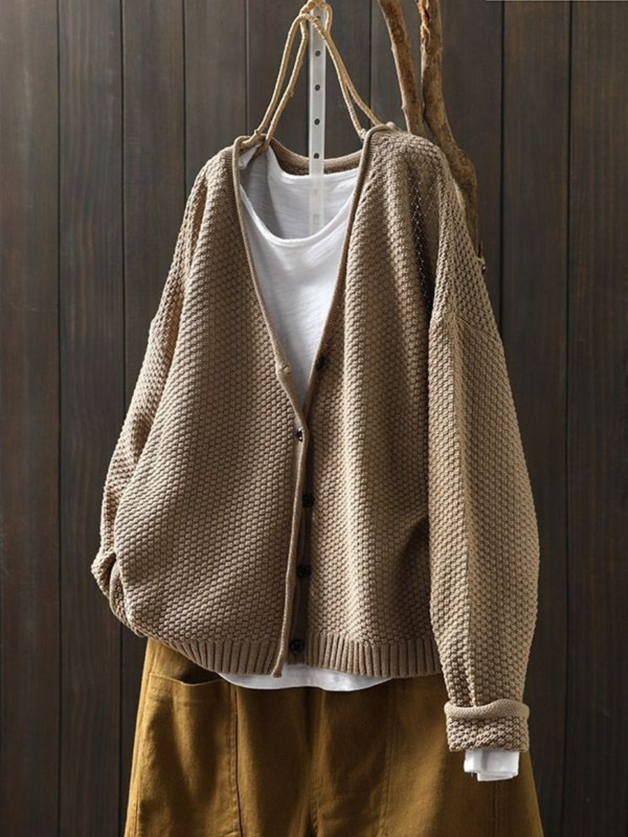 Calveth | Women's Button-Front Knit Cardigan — Chunky V-Neck Layer with Ribbed Hem in 9 Colors | Westmere