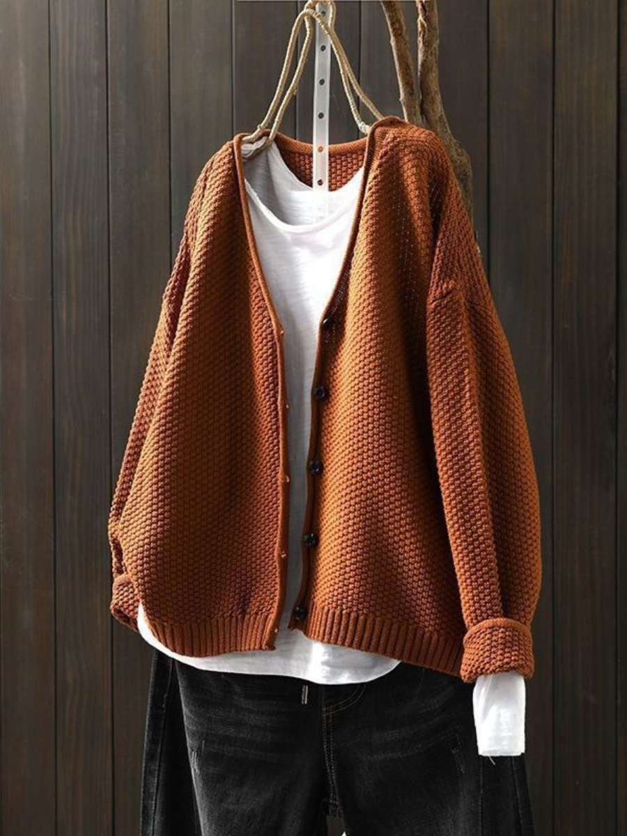 Calveth | Women's Button-Front Knit Cardigan — Chunky V-Neck Layer with Ribbed Hem in 9 Colors | Westmere