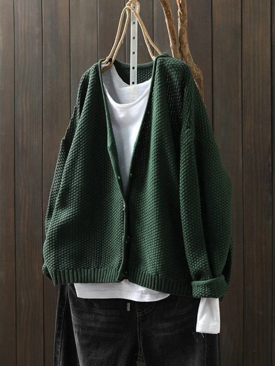 Calveth | Women's Button-Front Knit Cardigan — Chunky V-Neck Layer with Ribbed Hem in 9 Colors | Westmere