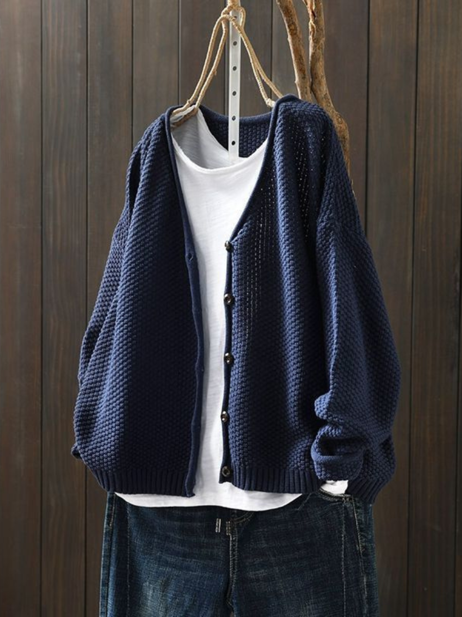 Calveth | Women's Button-Front Knit Cardigan — Chunky V-Neck Layer with Ribbed Hem in 9 Colors | Westmere