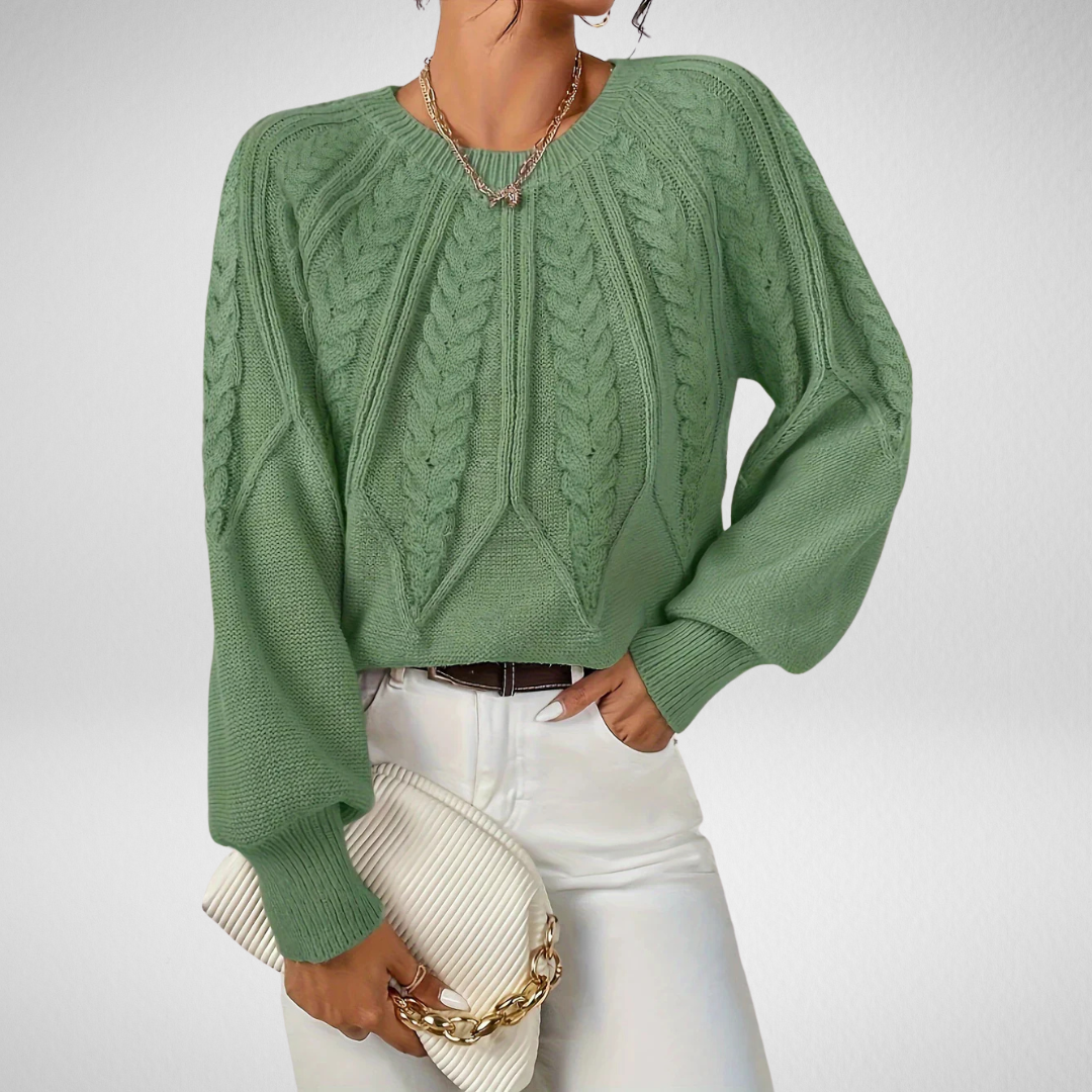 Calvina | Women's Cable Knit Crew Neck Sweater — Textured Everyday Pullover in 10 Colors | Westmere
