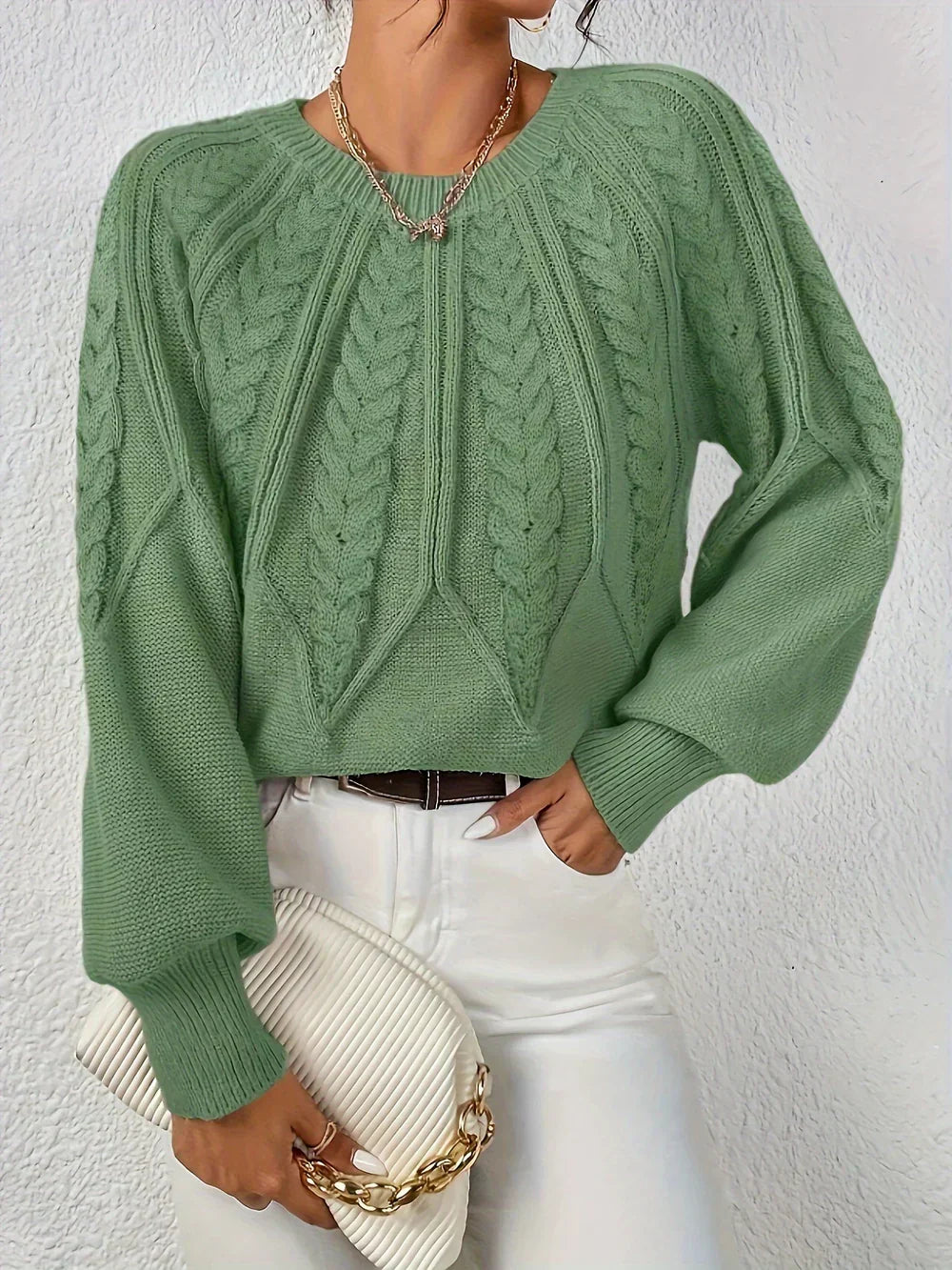 Calvina | Women's Cable Knit Crew Neck Sweater — Textured Everyday Pullover in 10 Colors | Westmere
