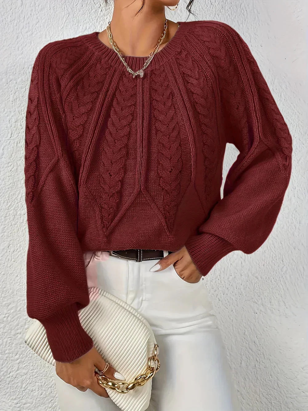 Calvina | Women's Cable Knit Crew Neck Sweater — Textured Everyday Pullover in 10 Colors | Westmere