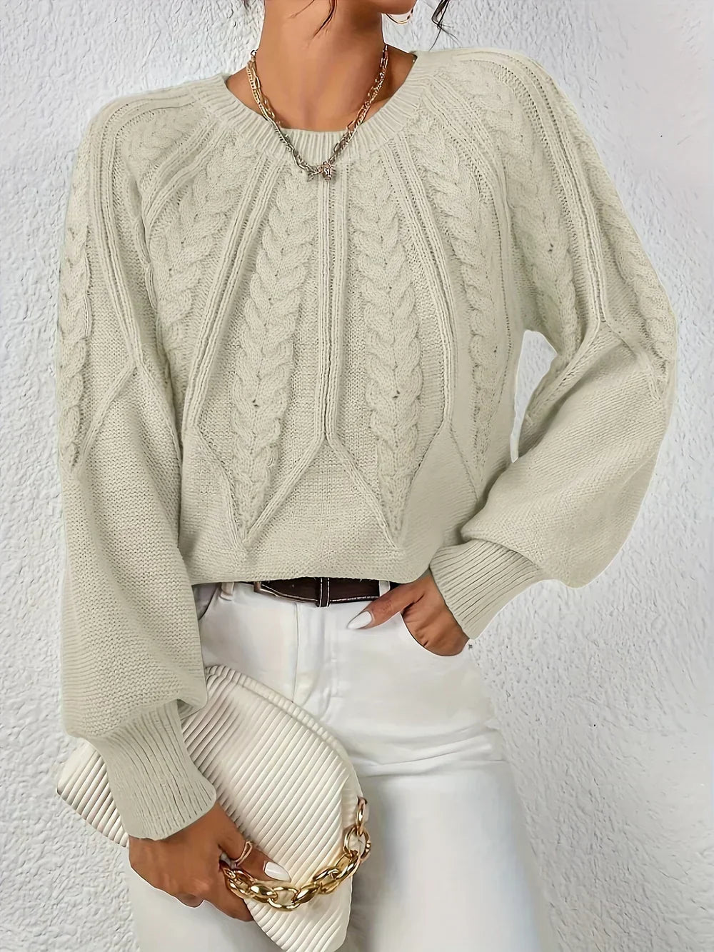 Calvina | Women's Cable Knit Crew Neck Sweater — Textured Everyday Pullover in 10 Colors | Westmere