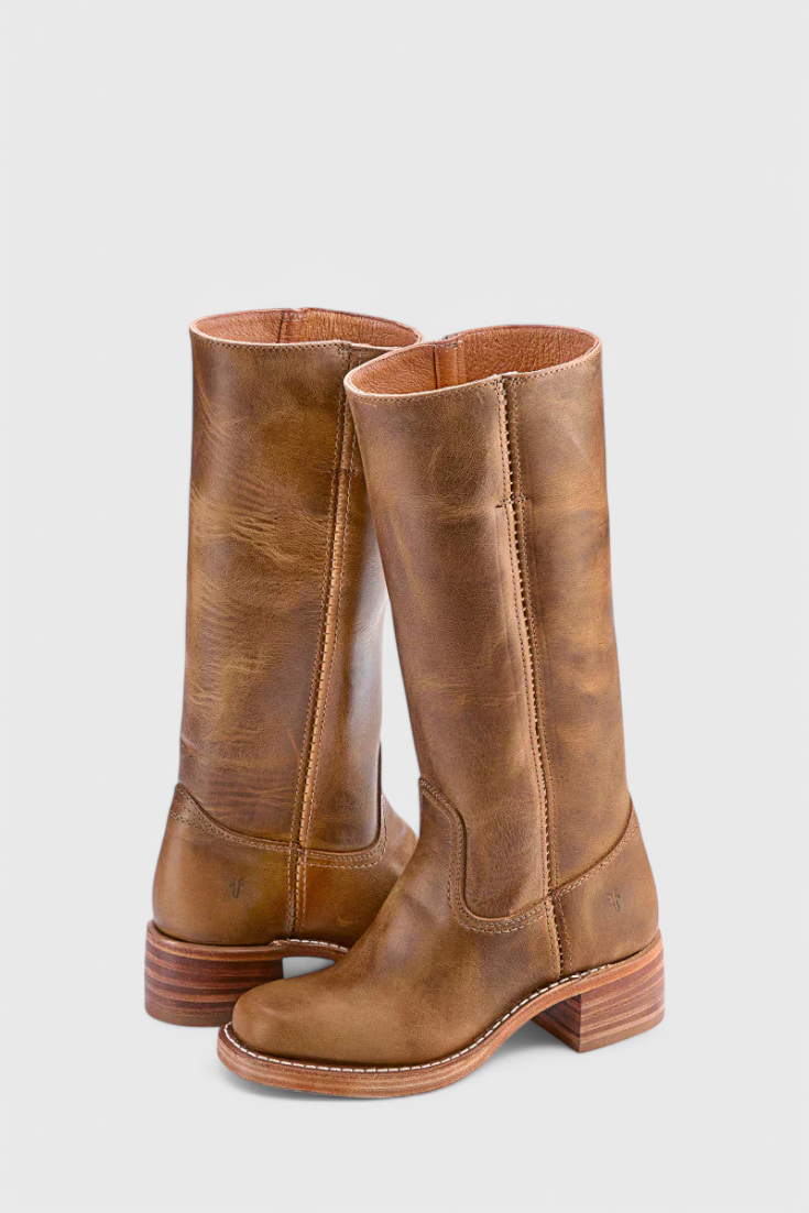 Clara Womens Knee High Boots in PU Leather in Light Brown