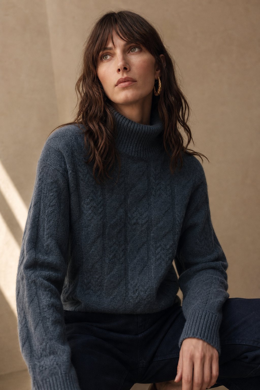 Whitney Womens Cable Knit Sweater with Half-High Collar