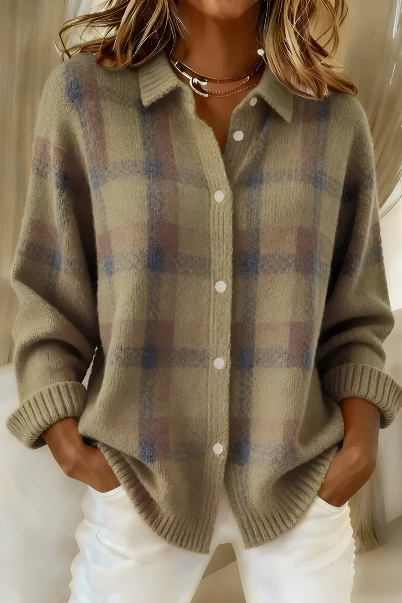 Carveth | Women's Plaid Button-Up Cardigan Sweater — Soft Knit Layer with Shirt Collar in 7 Colors | Westmere