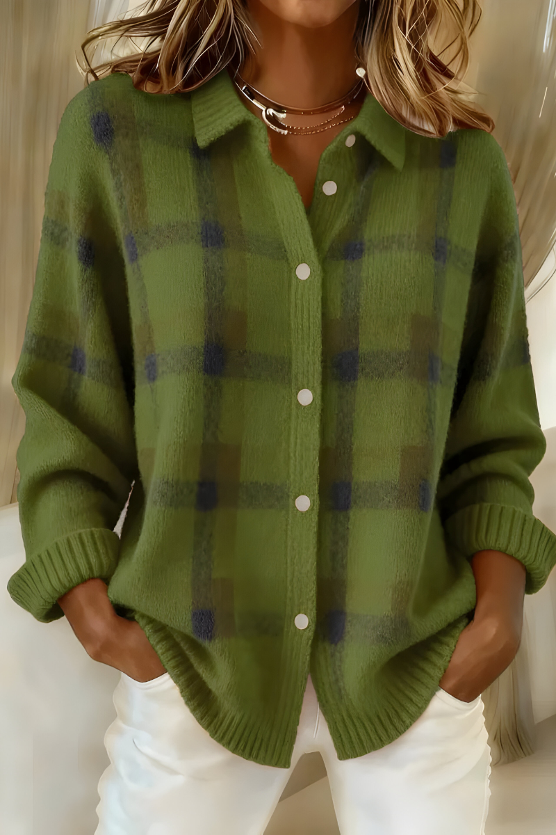 Carveth | Women's Plaid Button-Up Cardigan Sweater — Soft Knit Layer with Shirt Collar in 7 Colors | Westmere