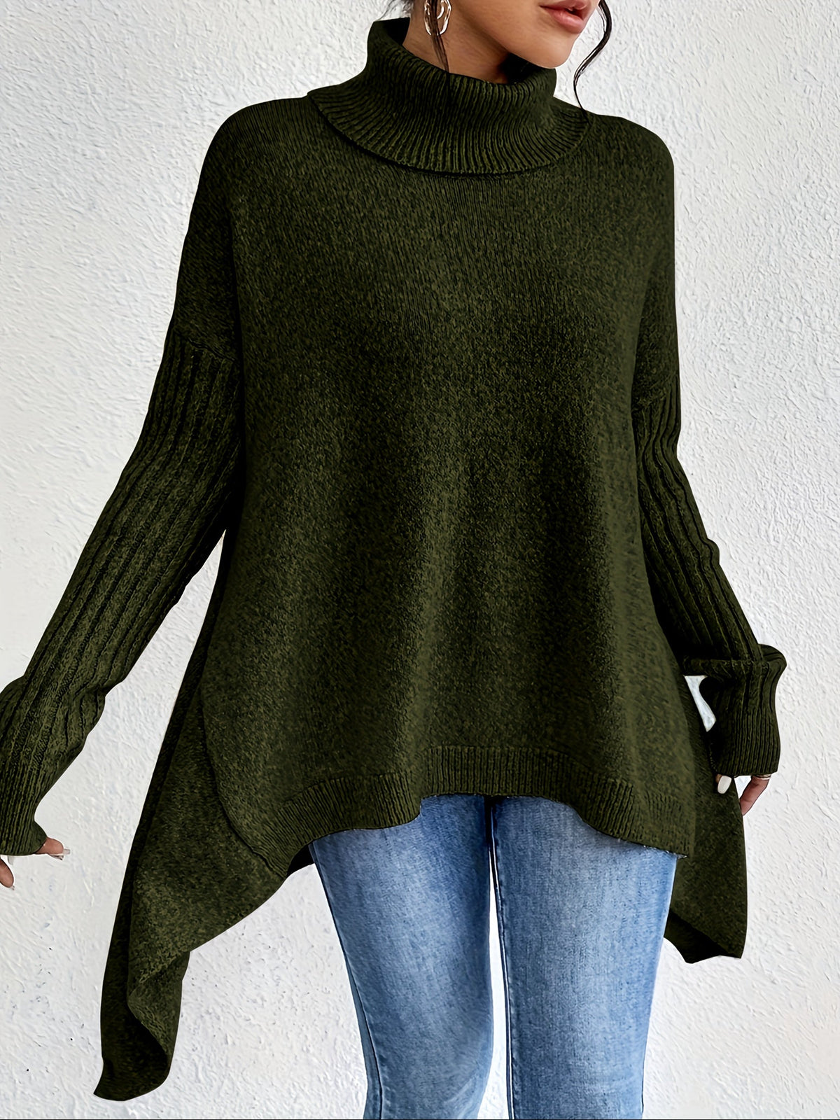 Celestia | Women's Oversized Turtleneck Sweater — Asymmetric Hem Knit Pullover in 5 Colors | Westmere