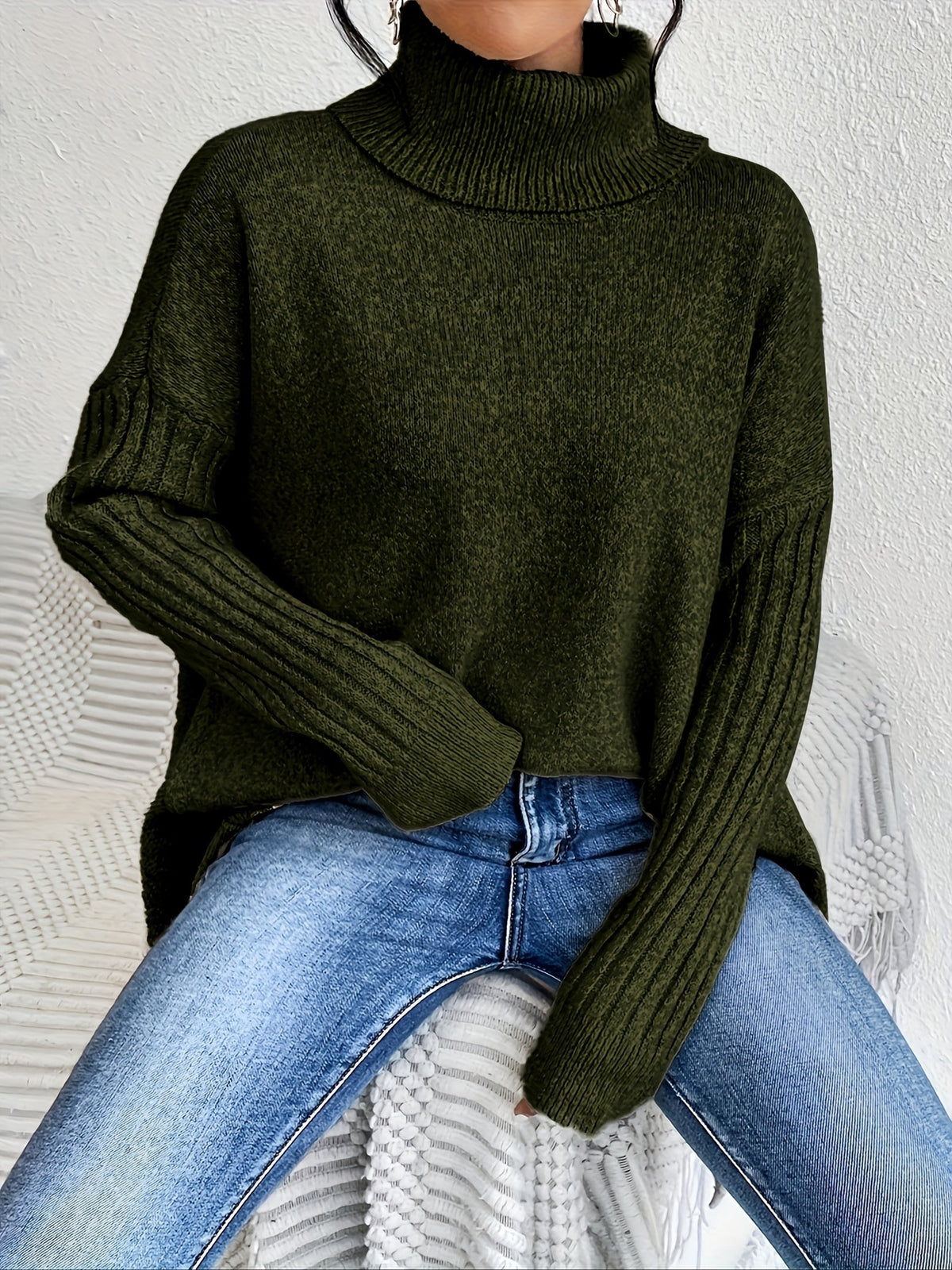 Celestia | Women's Oversized Turtleneck Sweater — Asymmetric Hem Knit Pullover in 5 Colors | Westmere