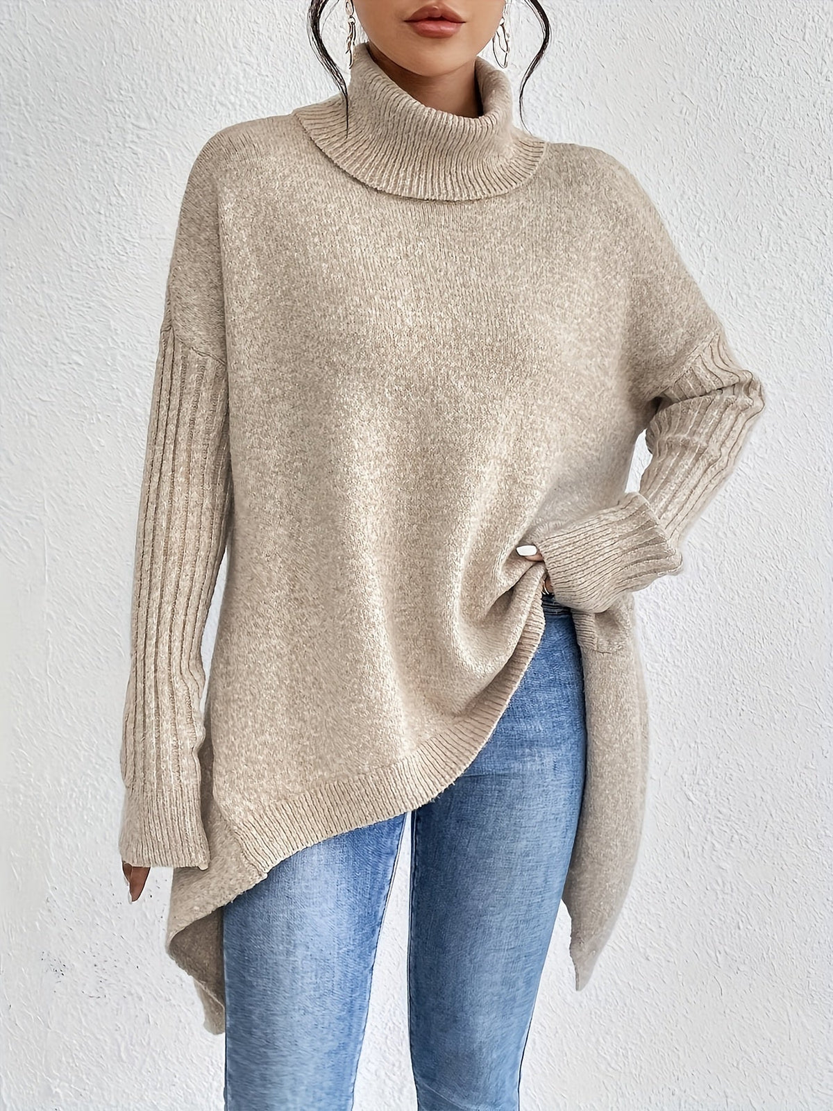Celestia | Women's Oversized Turtleneck Sweater — Asymmetric Hem Knit Pullover in 5 Colors | Westmere