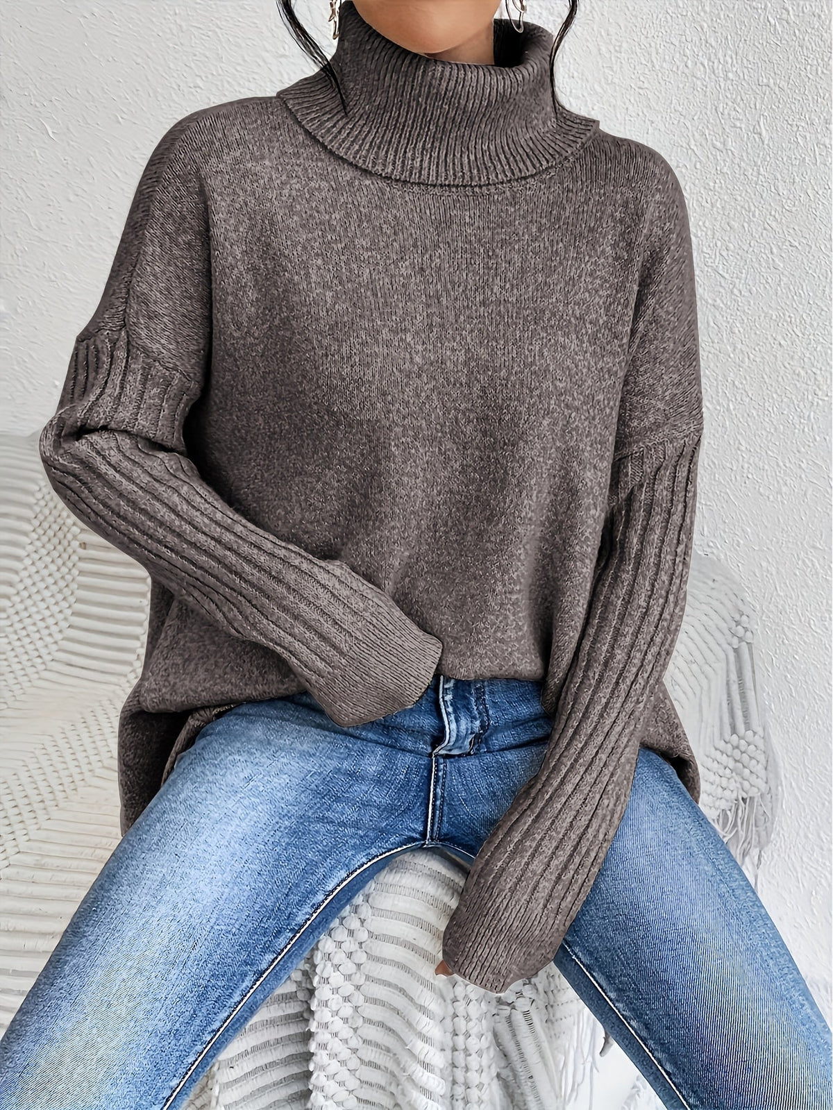 Celestia | Women's Oversized Turtleneck Sweater — Asymmetric Hem Knit Pullover in 5 Colors | Westmere