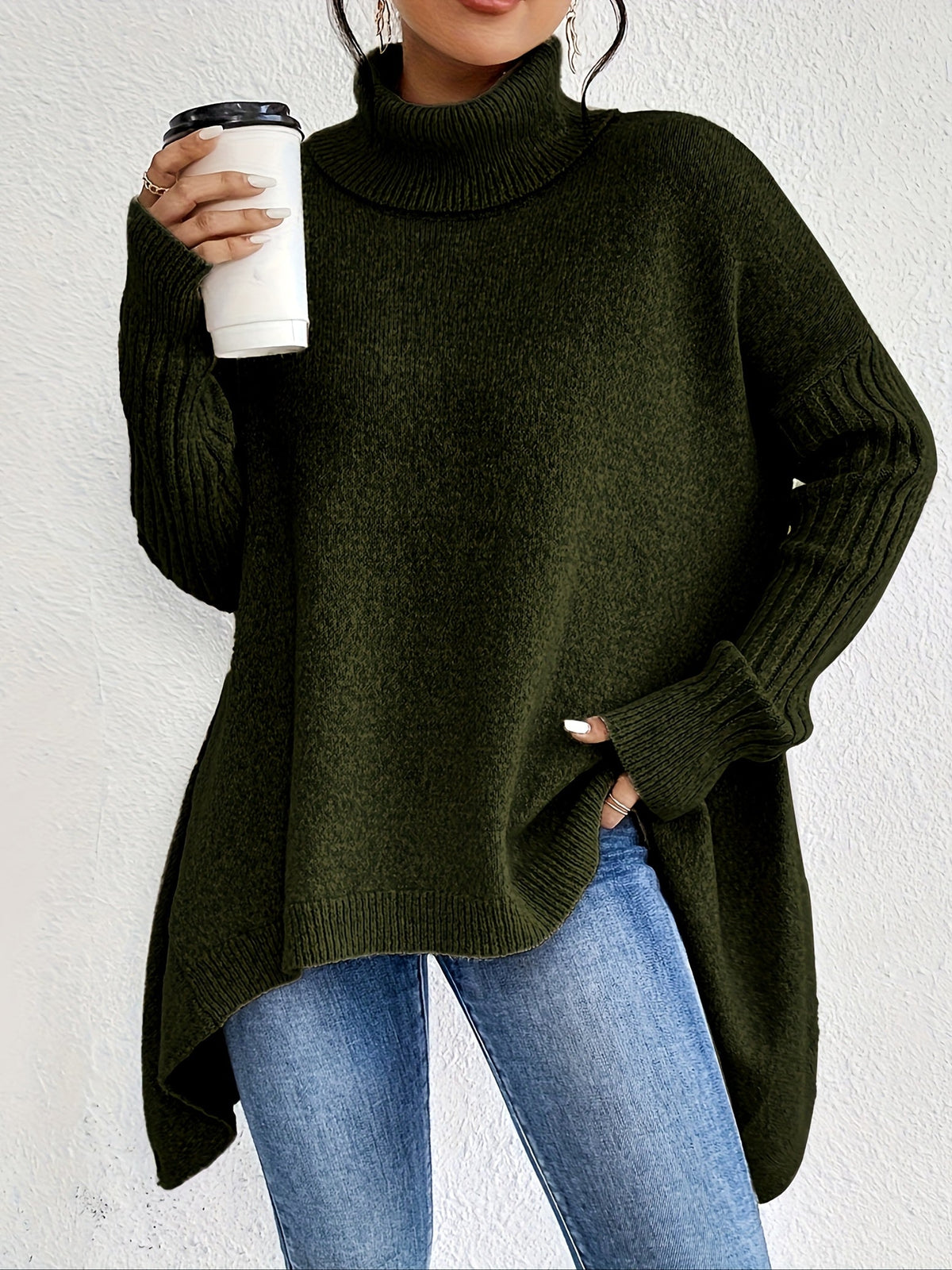 Celestia | Women's Oversized Turtleneck Sweater — Asymmetric Hem Knit Pullover in 5 Colors | Westmere