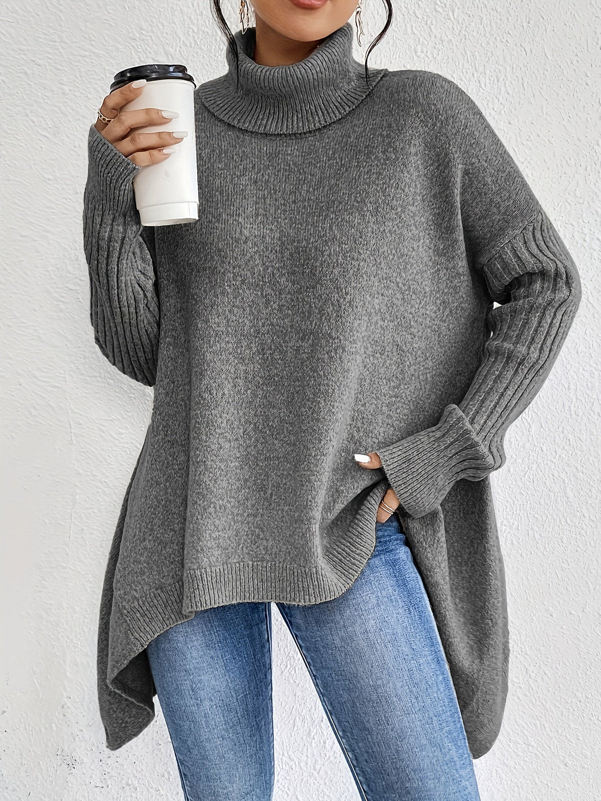 Celestia | Women's Oversized Turtleneck Sweater — Asymmetric Hem Knit Pullover in 5 Colors | Westmere