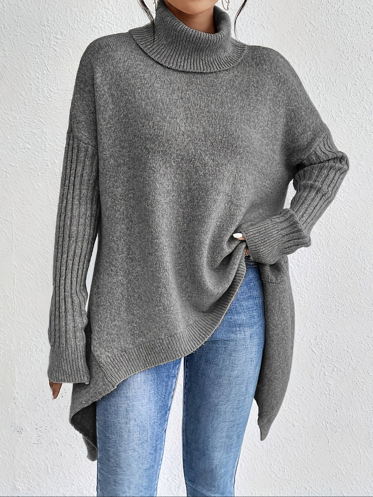 Celestia | Women's Oversized Turtleneck Sweater — Asymmetric Hem Knit Pullover in 5 Colors | Westmere