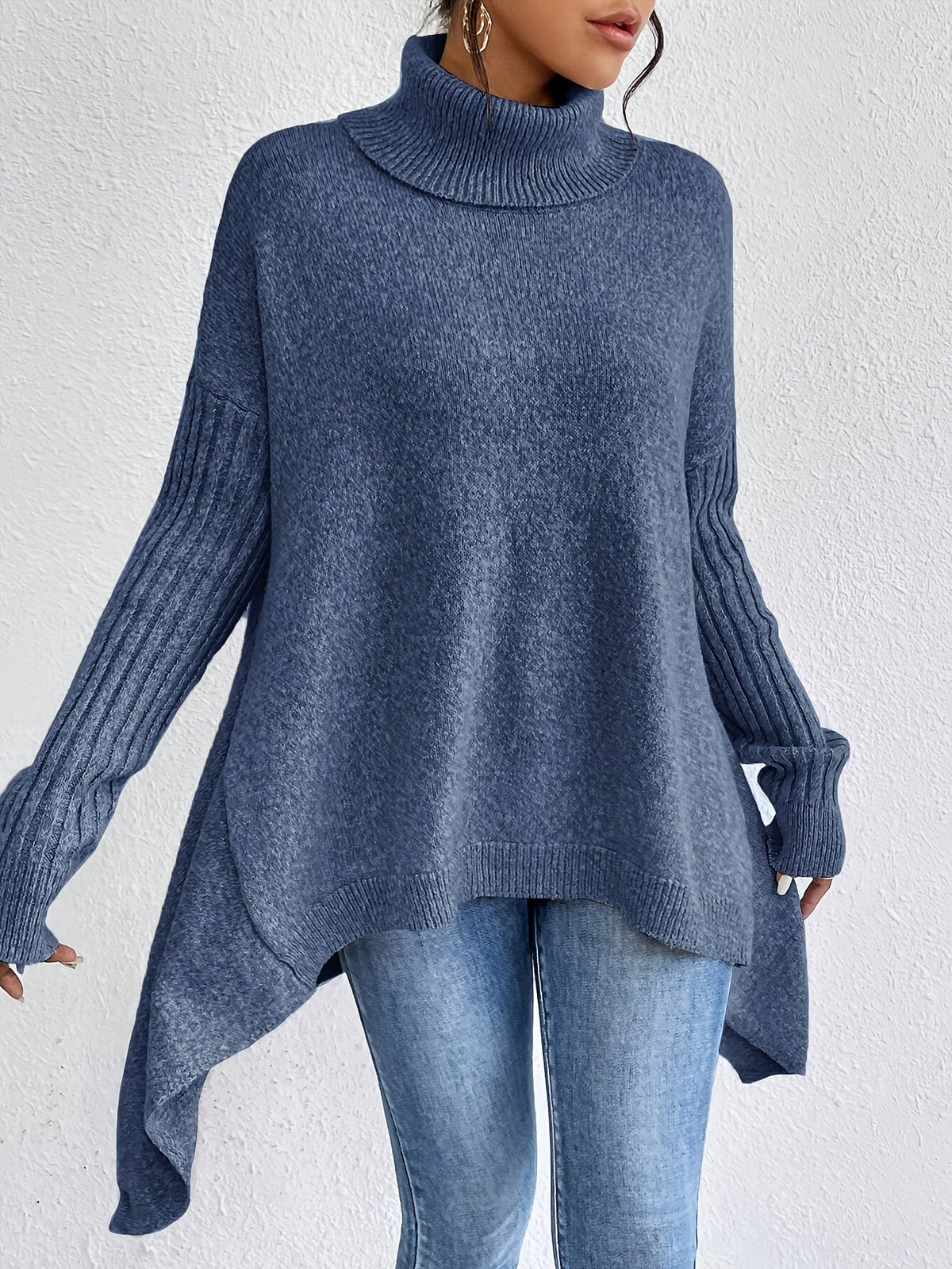 Celestia | Women's Oversized Turtleneck Sweater — Asymmetric Hem Knit Pullover in 5 Colors | Westmere