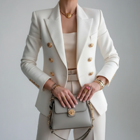 Meghan | Womens Double-Breasted Blazer with Gold Buttons | Notch Lapel, Fitted Silhouette | White and Blue XS-2XL
