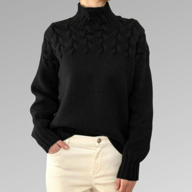 Corwen | Women's Cable Knit Turtleneck Sweater — Chunky Yoke Pattern in 8 Colors | Westmere