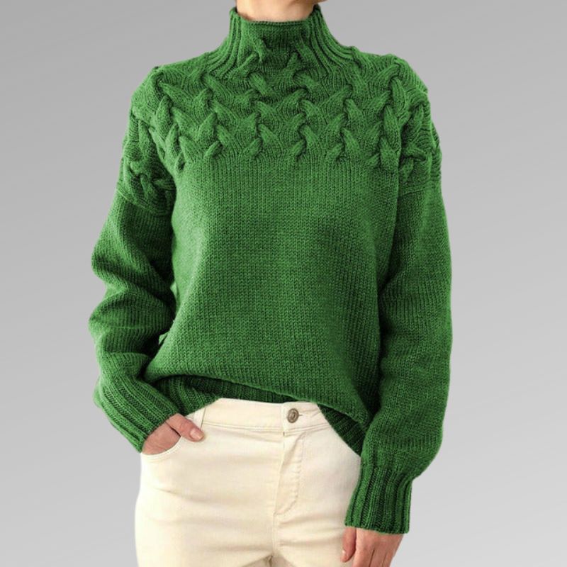 Corwen | Women's Cable Knit Turtleneck Sweater — Chunky Yoke Pattern in 8 Colors | Westmere