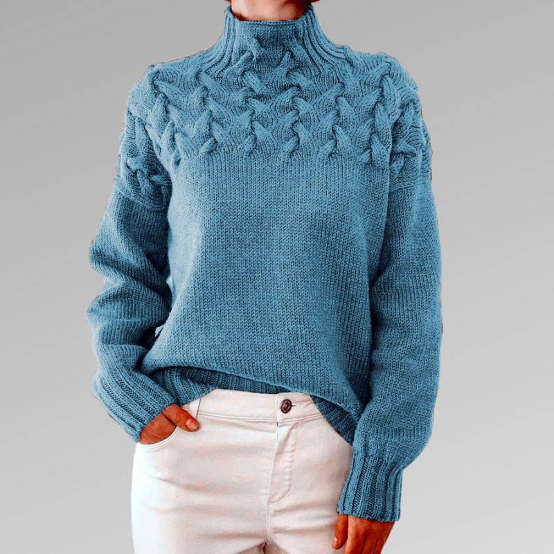 Corwen | Women's Cable Knit Turtleneck Sweater — Chunky Yoke Pattern in 8 Colors | Westmere
