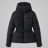 Alicia | Womens Quilted Puffer Jacket with Belted Waist | High Collar, Zip Pockets | Black, Lattice, Silver S-2XL