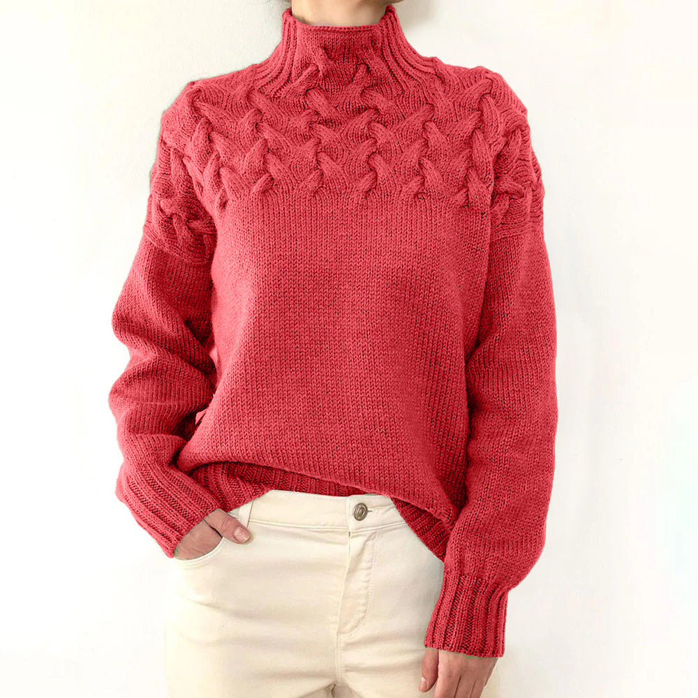 Cressida | Women's Cable Knit Turtleneck Sweater — Textured Yoke Pullover in 14 Colors | Westmere