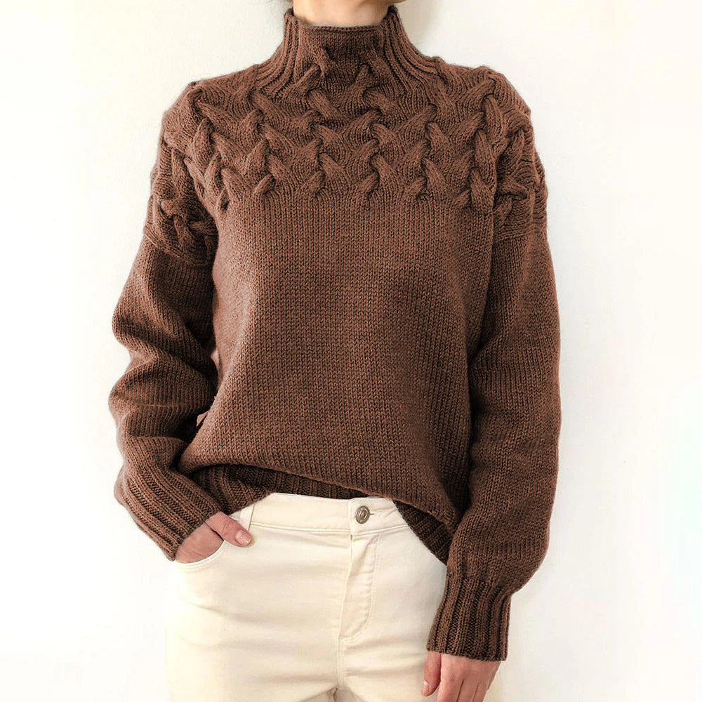 Cressida | Women's Cable Knit Turtleneck Sweater — Textured Yoke Pullover in 14 Colors | Westmere