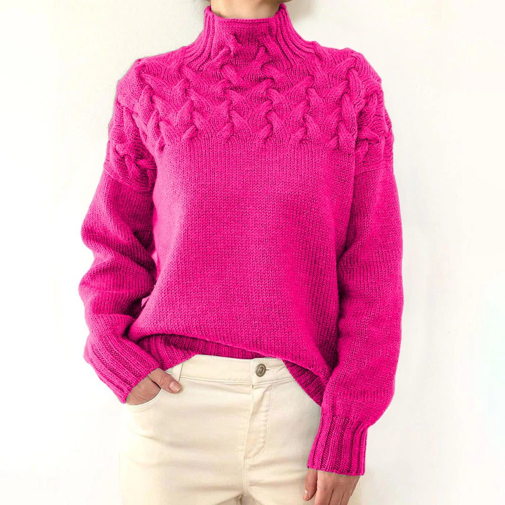 Cressida | Women's Cable Knit Turtleneck Sweater — Textured Yoke Pullover in 14 Colors | Westmere