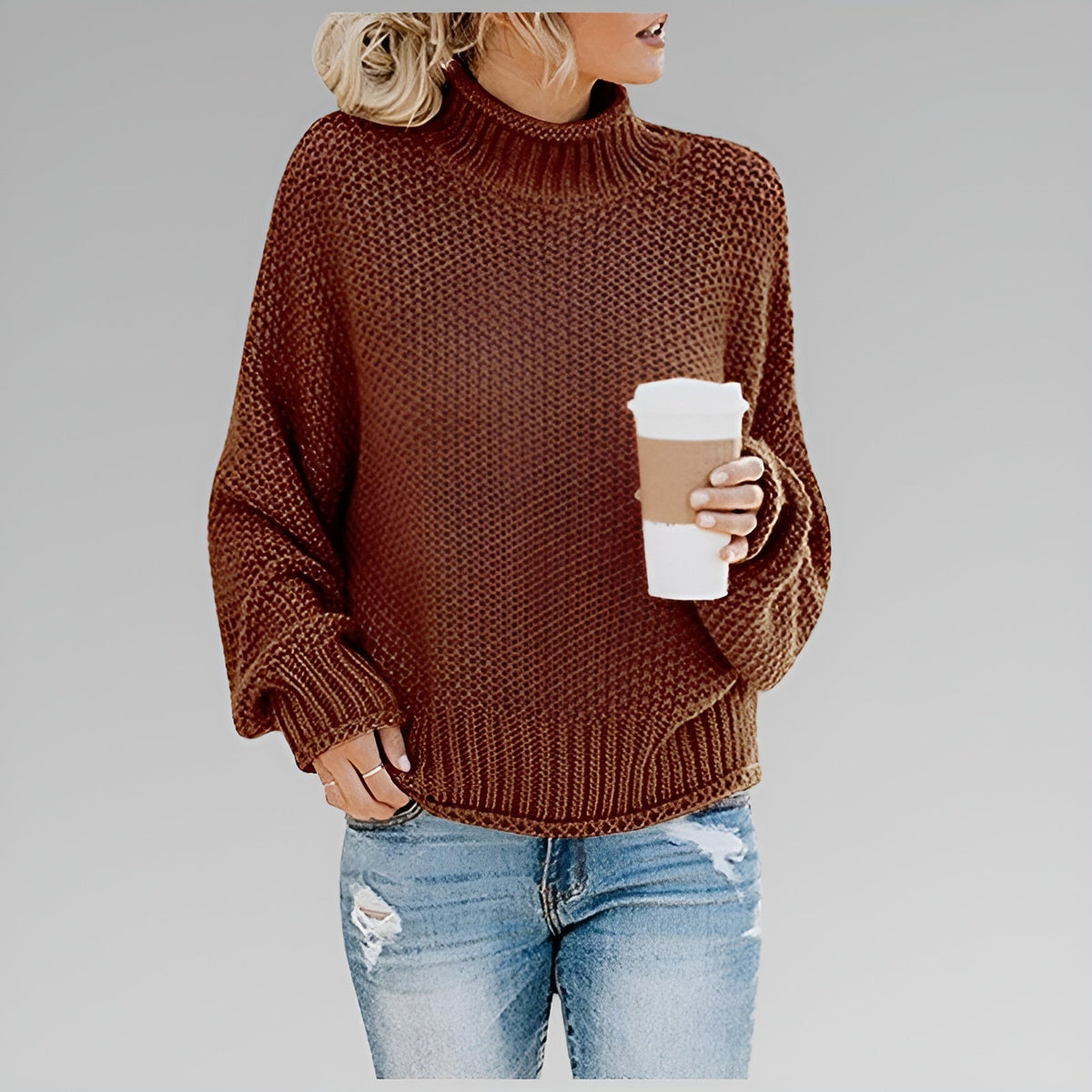 Cyrela | Women's Chunky Knit Turtleneck Sweater — Oversized Mock Neck Pullover in 9 Colors | Westmere