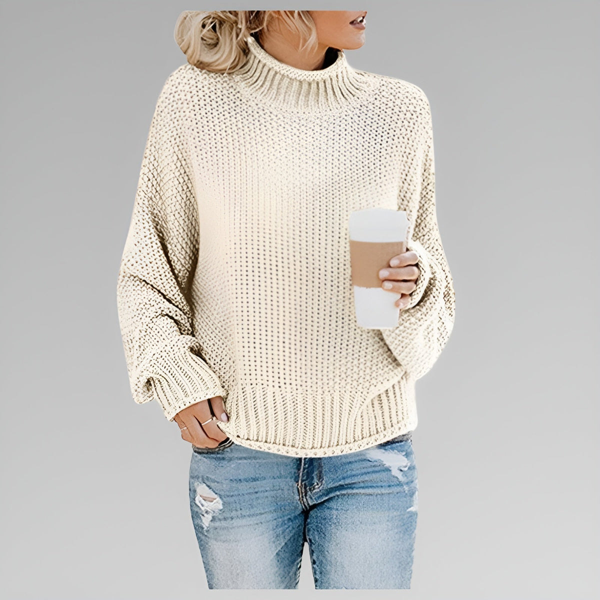 Cyrela | Women's Chunky Knit Turtleneck Sweater — Oversized Mock Neck Pullover in 9 Colors | Westmere