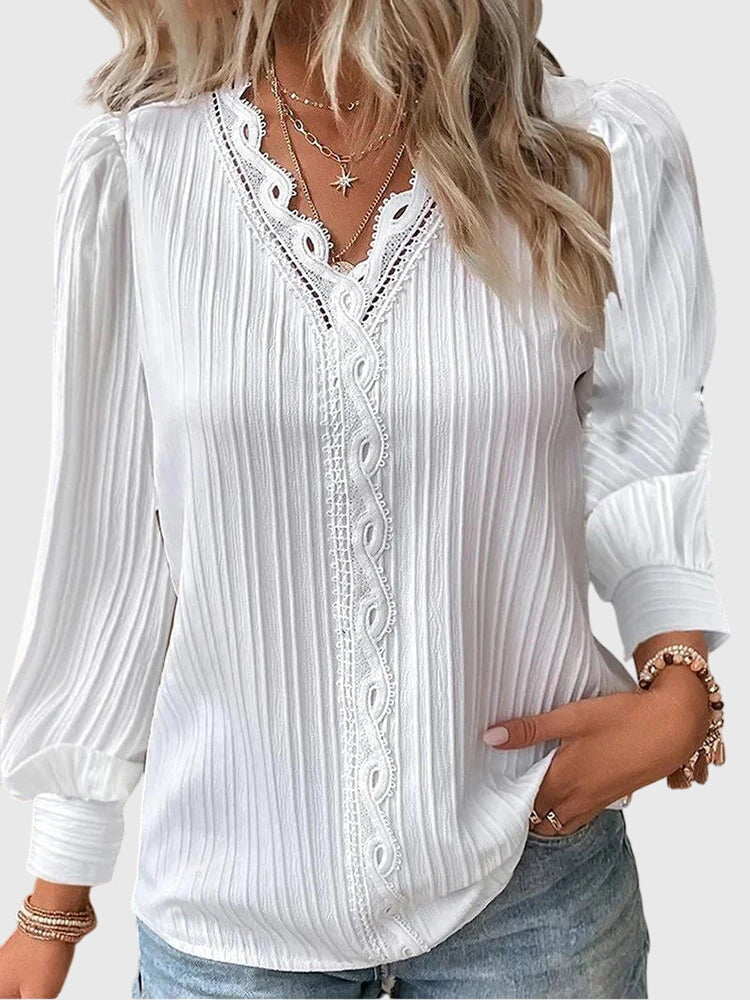 Andrea Womens Pullover Blouse with Tailored Silhouette in White