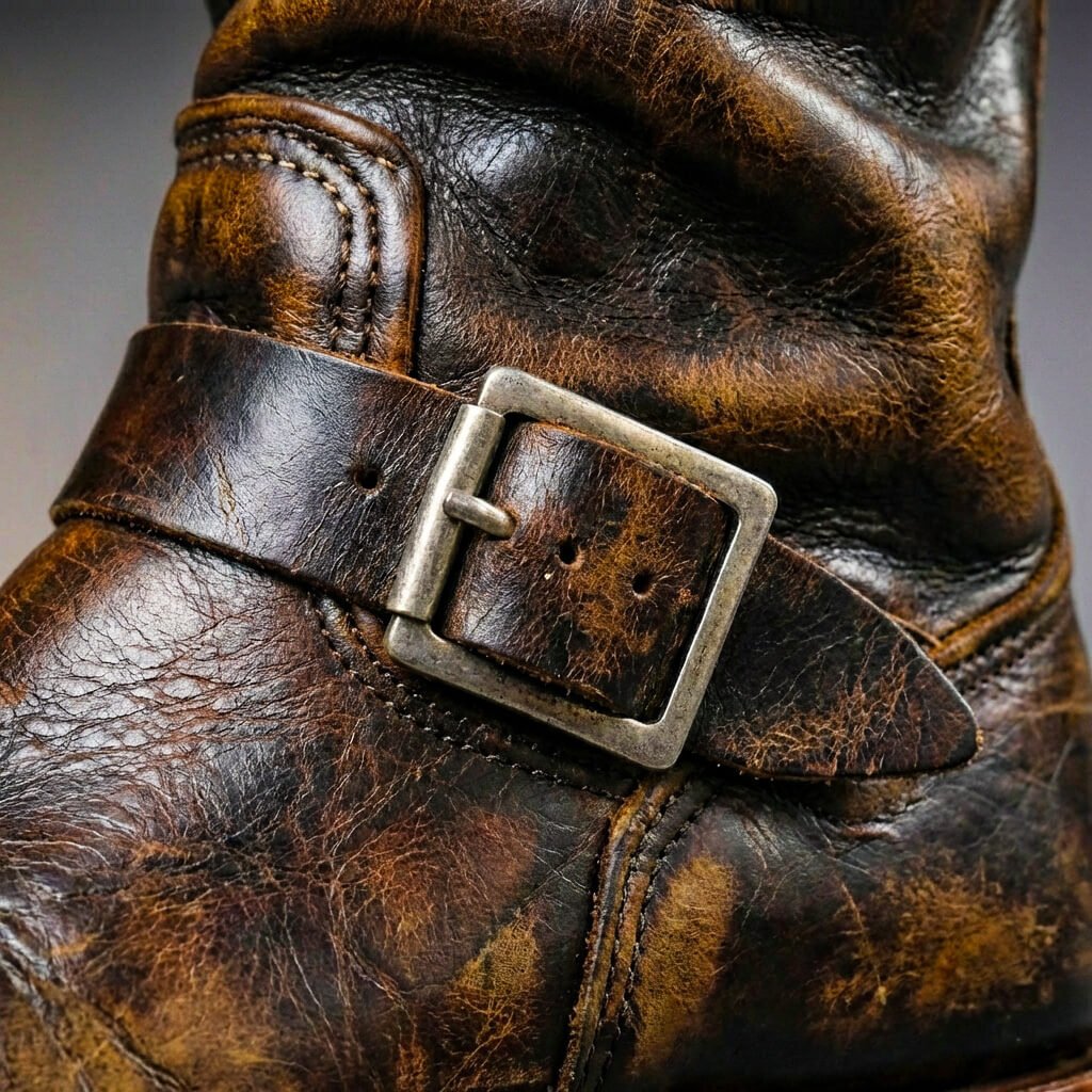 Sullivan Mens Aged Leather Retro Boots with Buckles