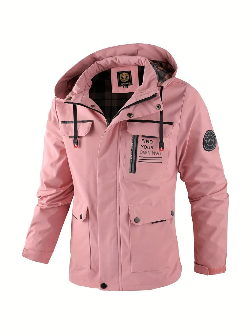 Glen Mens Waterproof Winter Jacket with Hood in Pink