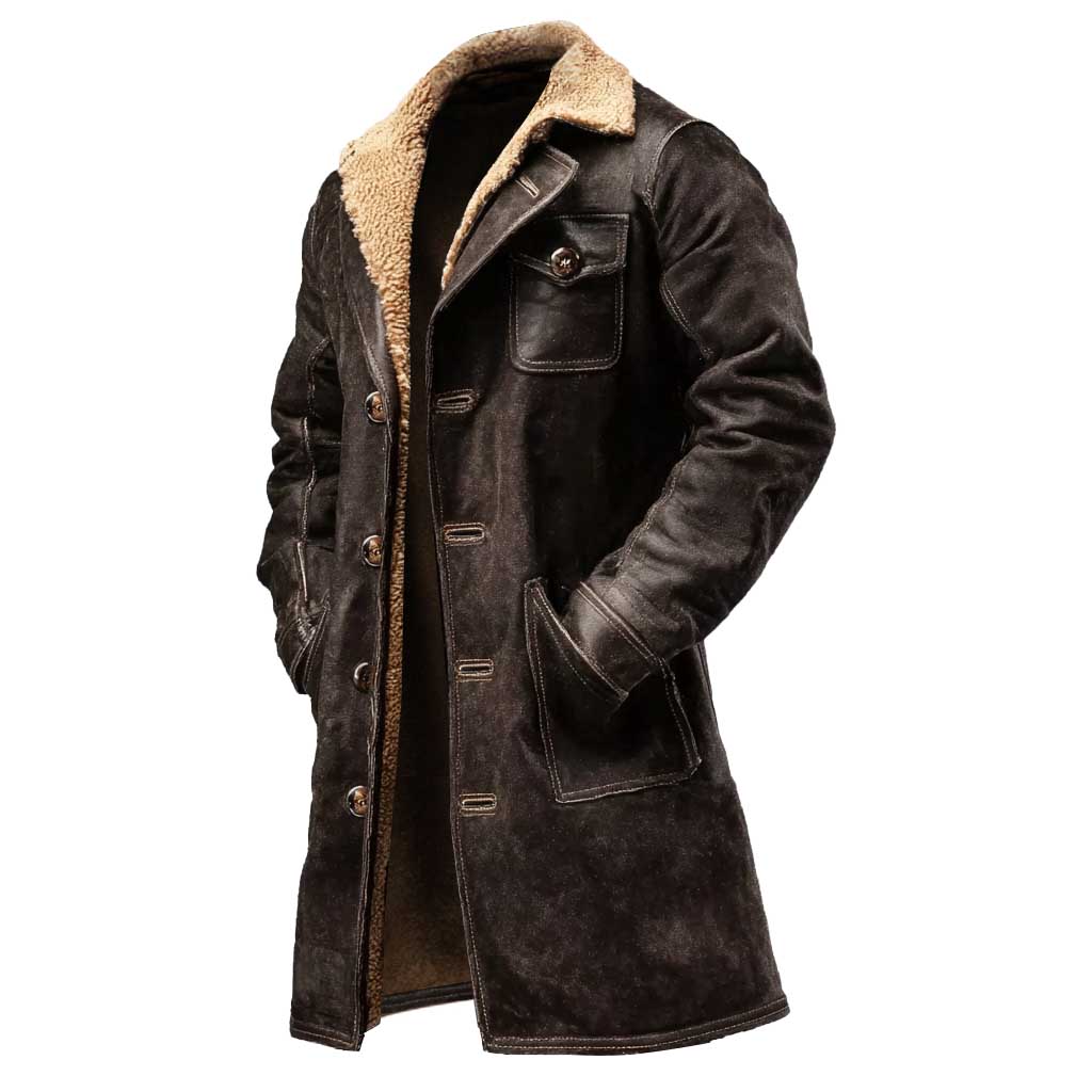 Karl - Men's Dark Brown Suede Jacket with Faux Fur Vintage Style
