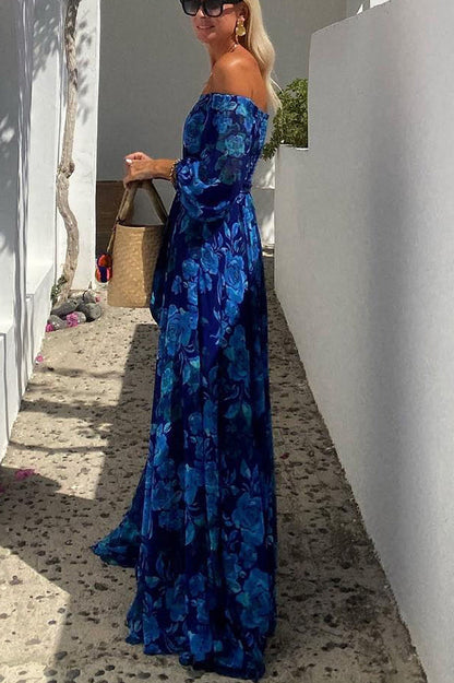 Luna™ | Maxi Dress with Floral Print and Off-the-Shoulder Sleeves