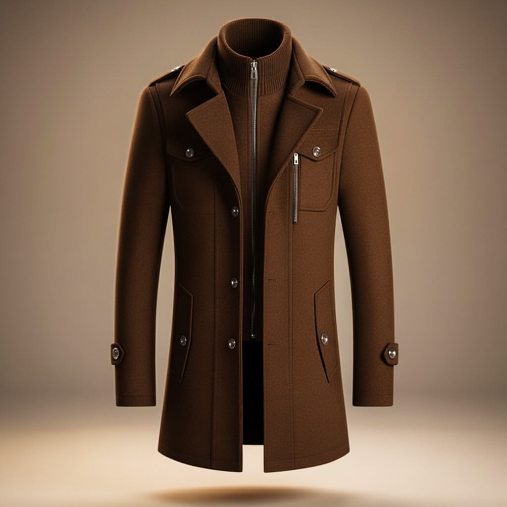 Marco Mens Virgin Wool Blend Coat in Cocoa Brown