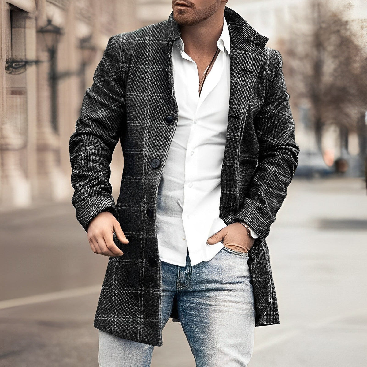 Michael | Herren Klassischer Langer Mantel mit Knopfleiste — Taillierter Wintermantel in 3 Farben | Westmere