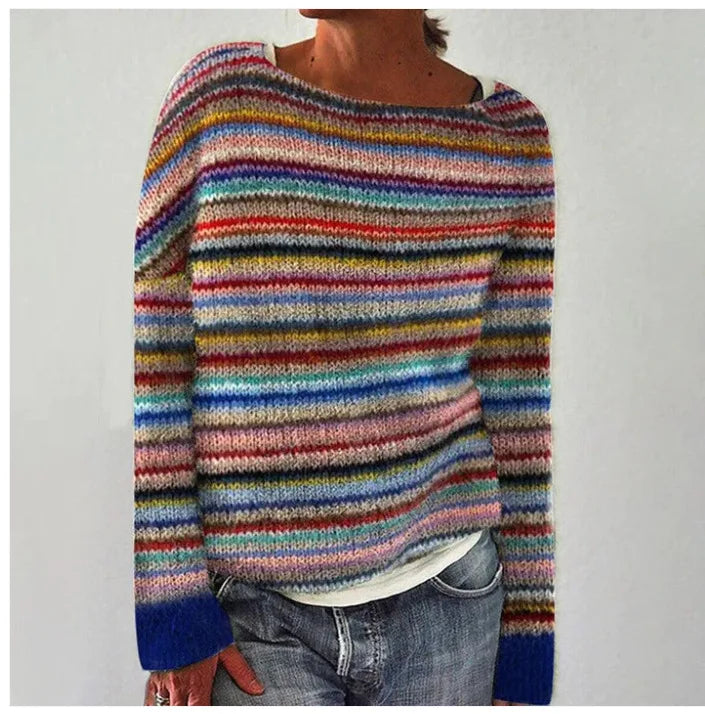 Delvina | Women's Fair Isle Colorblock Knit Sweater — Boat Neck Pullover with Yoke Stripe | Westmere