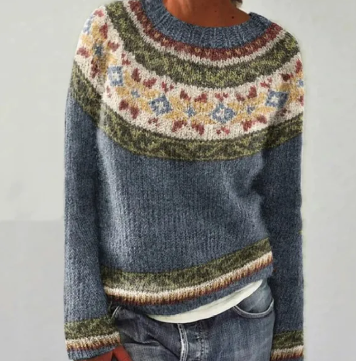 Delvina | Women's Fair Isle Colorblock Knit Sweater — Boat Neck Pullover with Yoke Stripe | Westmere