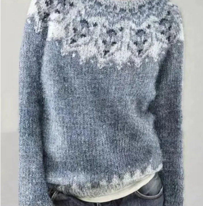 Delvina | Women's Fair Isle Colorblock Knit Sweater — Boat Neck Pullover with Yoke Stripe | Westmere