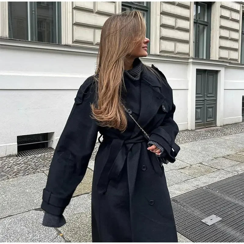 Cheri Womens Double-Breasted Trench Coat with Belted Waist