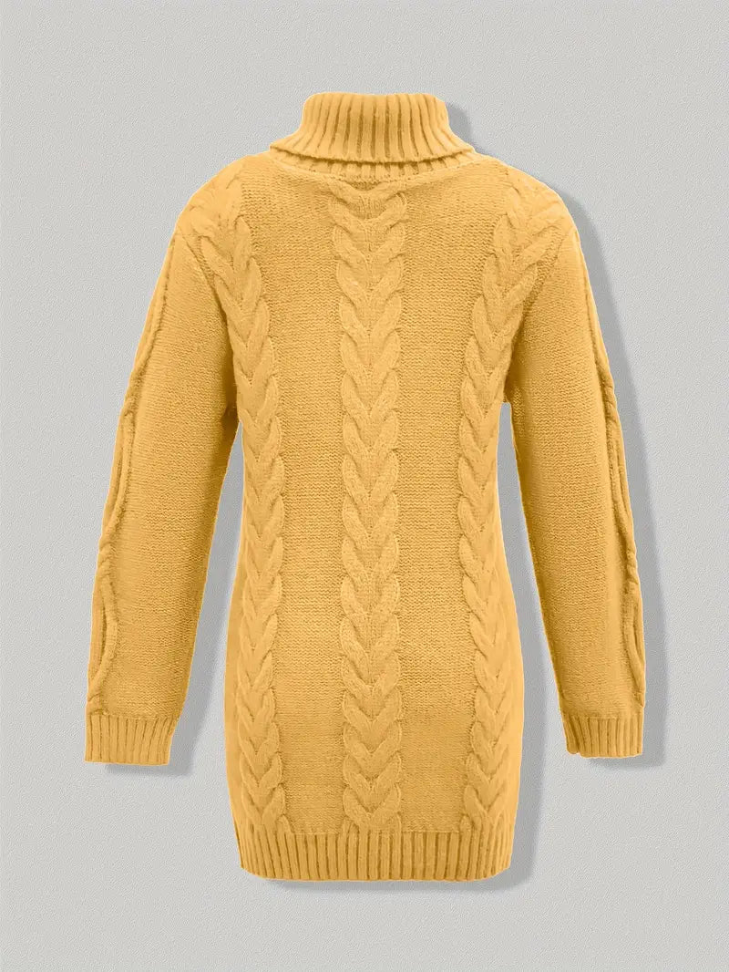 Women's Chunky Cable-Knit Turtleneck Sweater | Oversized Hip-Length Fit, Long Sleeves | 8 Colorways | One Size