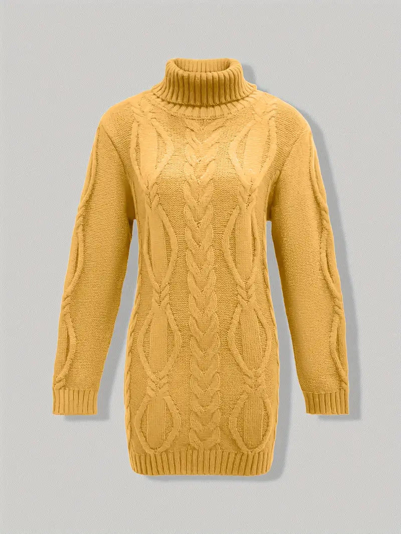 Women's Chunky Cable-Knit Turtleneck Sweater | Oversized Hip-Length Fit, Long Sleeves | 8 Colorways | One Size