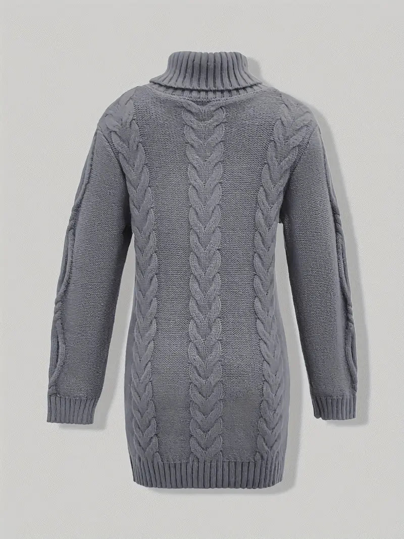 Women's Chunky Cable-Knit Turtleneck Sweater | Oversized Hip-Length Fit, Long Sleeves | 8 Colorways | One Size