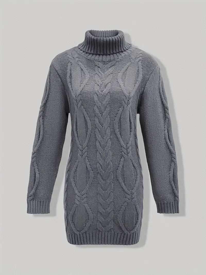 Women's Chunky Cable-Knit Turtleneck Sweater | Oversized Hip-Length Fit, Long Sleeves | 8 Colorways | One Size