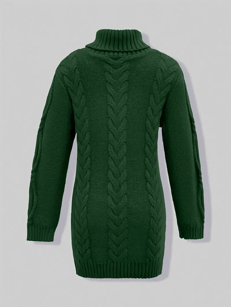 Women's Chunky Cable-Knit Turtleneck Sweater | Oversized Hip-Length Fit, Long Sleeves | 8 Colorways | One Size